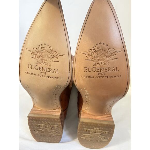 J TOE RODEO COWBOY BOOTS Men’s Sz 6 Exotic Leather Ostrich Tan El General - Picture 4 of 6